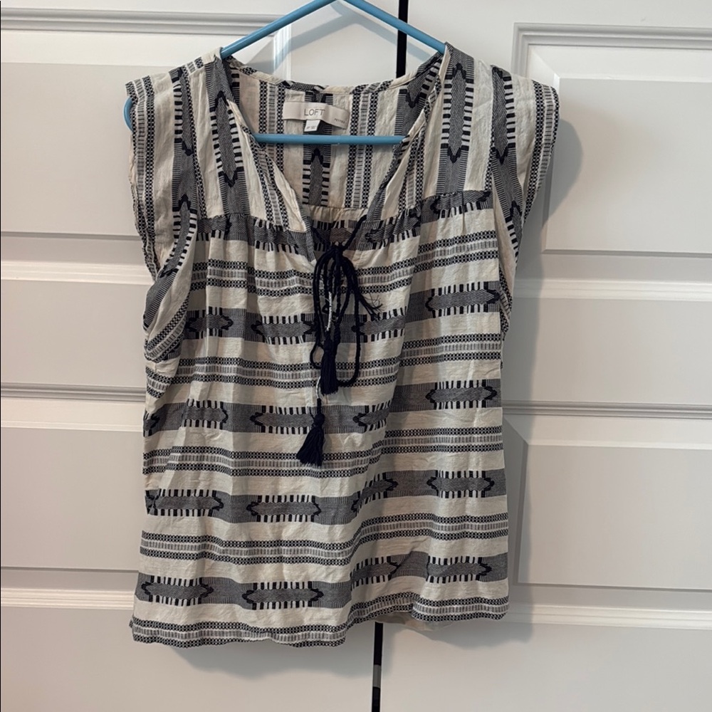 LOFT Black and White Tie Front Blouse